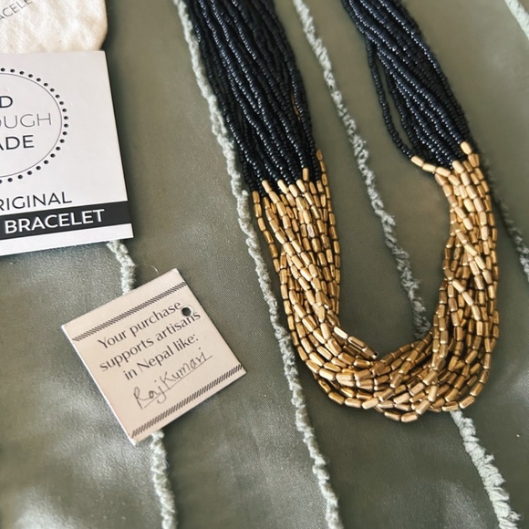 Aid Through Trade Fair Trade Black and Gold Beaded Hema Necklace - Picture 6 of 6